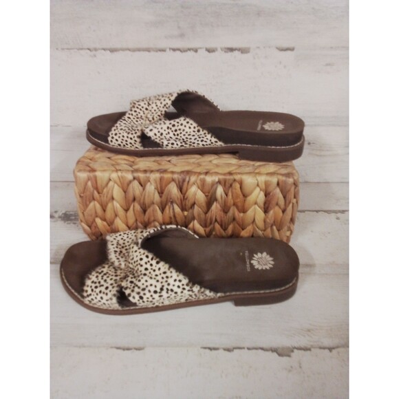 Women's Yellow Box Sandal Real Cow Hair / Cowhide Print Size‎ 7 Slip-on - Picture 4 of 11